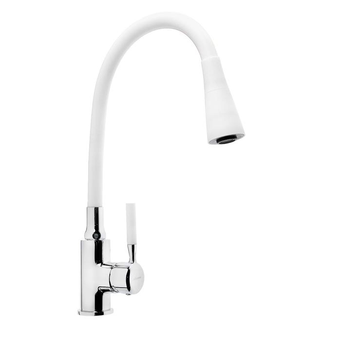 Смеситель для кухни Accoona A9890G-1, однорычажный, силиконовый излив, белый/хром Смеситель для кухни Accoona A9890G-1, однорычажный, силиконовый излив, белый/хром