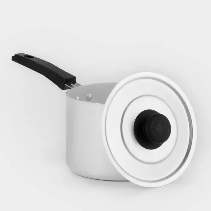 Ковш, 1 л, карбоновая ручка, с крышкой, штампованный алюминий, серебристый