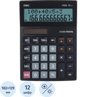 Калькулятор настольный ПОЛНОРАЗМ. Deli EM126,12-р,2стр,дв.пит,182х129мм,чер