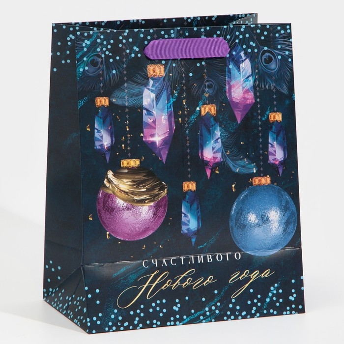 Пакет подарочный новогодний ламинированный «Кристалл», MS 18 х 23 х 10 см