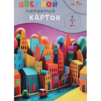 Картон цветной А4 7 листов, 7 цветов &laquo;Яркие домики&raquo;, мелованный, двухсторонний, в папке