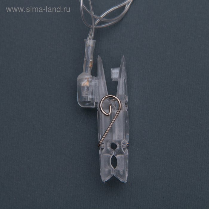 Гирлянда «Нить» 5 м с насадками «Прищепки», IP20, прозрачная нить, 30 LED, свечение белое, 8 режимов, 220 В