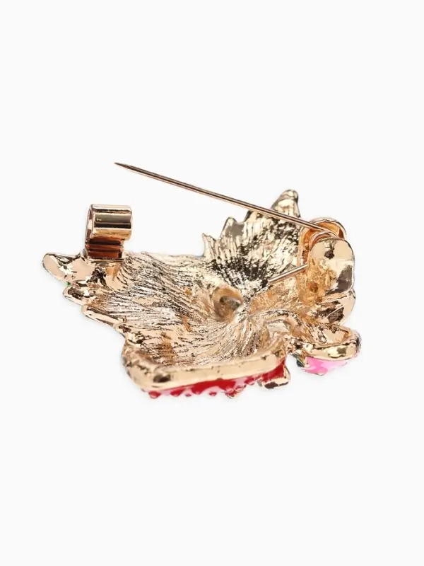 Брошь &laquo;Земляничка&raquo;, с цветами, цветная в золоте