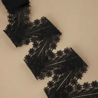 Кружево гипюровое, 80 мм, 6.8&plusmn;0.5 м, цвет чёрный