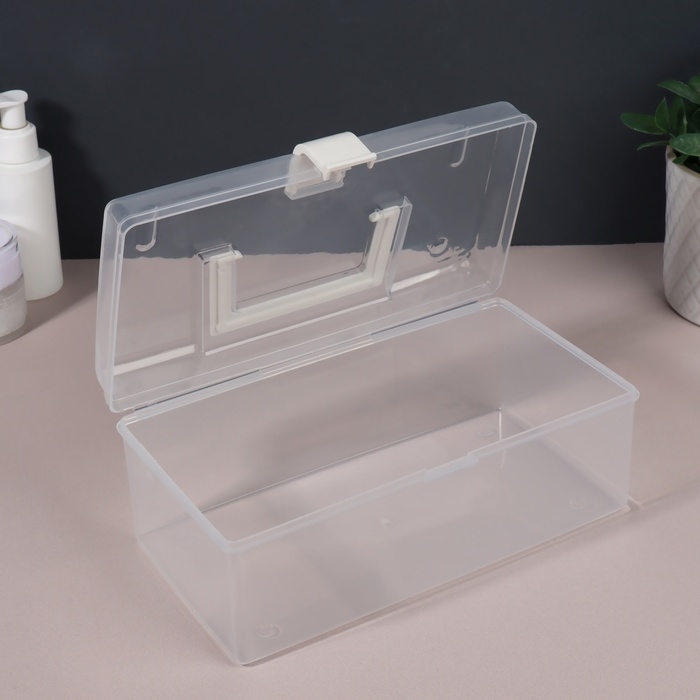 Органайзер для хранения, с крышкой, с ручкой, 23 &times; 13 &times; 9,5 см цвет прозрачный/белый