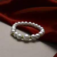 Браслет жемчуг &laquo;Подарок моря&raquo; с жемчугом, шар № 6,8,10, цвет белый в золоте, d=6.5 см