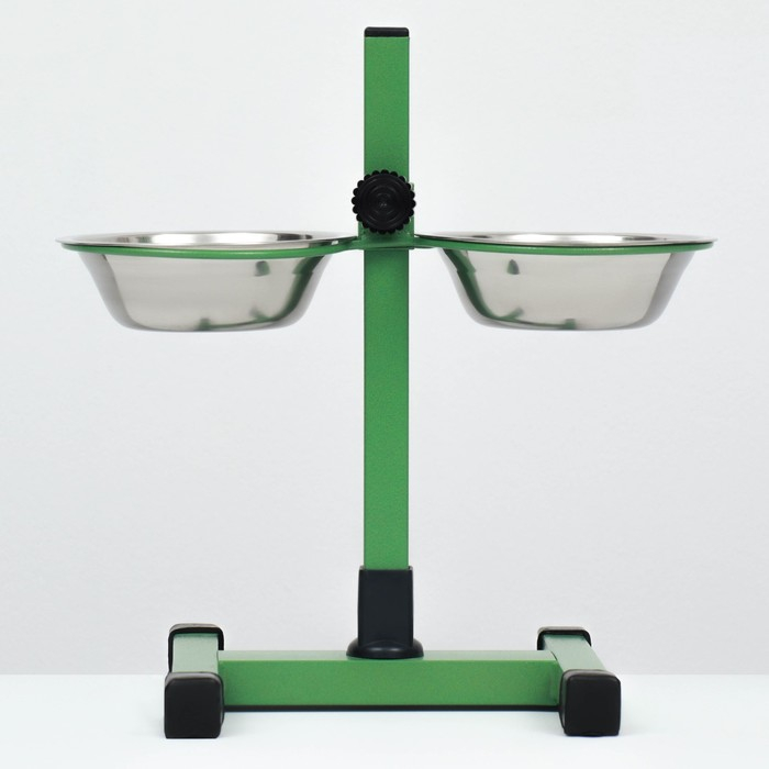 Подставка с мисками, 2 х 350 мл, высота 30 см, разборная, зелёная Подставка с мисками, 2 х 350 мл, высота 30 см, разборная, зелёная