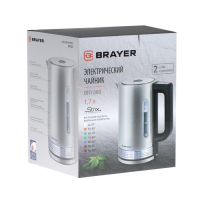 Чайник электрический BRAYER BR1060, металл, 1.7 л, 2200 Вт, автоотключение, серебристый