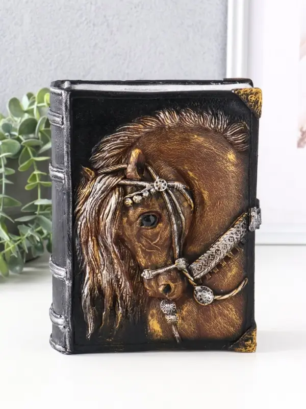 Копилка (гипс) Книга Лошадь  Высота 21 см, ширина 7,5 см, длина 16,5 см, бронзовый