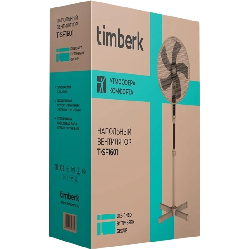 Вентилятор Timberk T-SF1601, напольный, 40см, белый