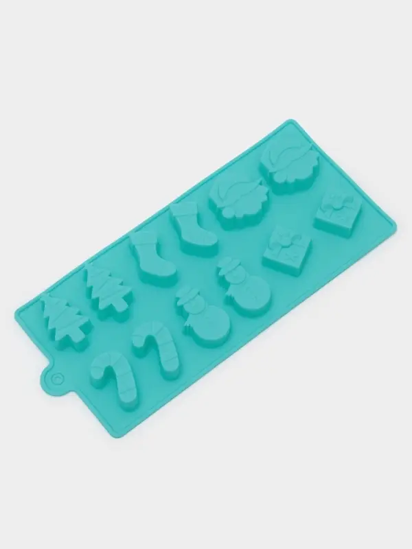 Форма для конфет и шоколада Доляна &laquo;Новый год&raquo;, силикон, 21.5&times;10 см, 12 ячеек, бирюзовая