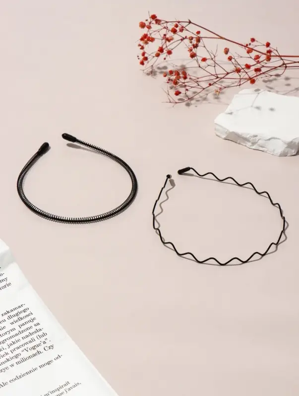 Ободок для волос "Амелия" (набор 2 шт) волна, чёрный