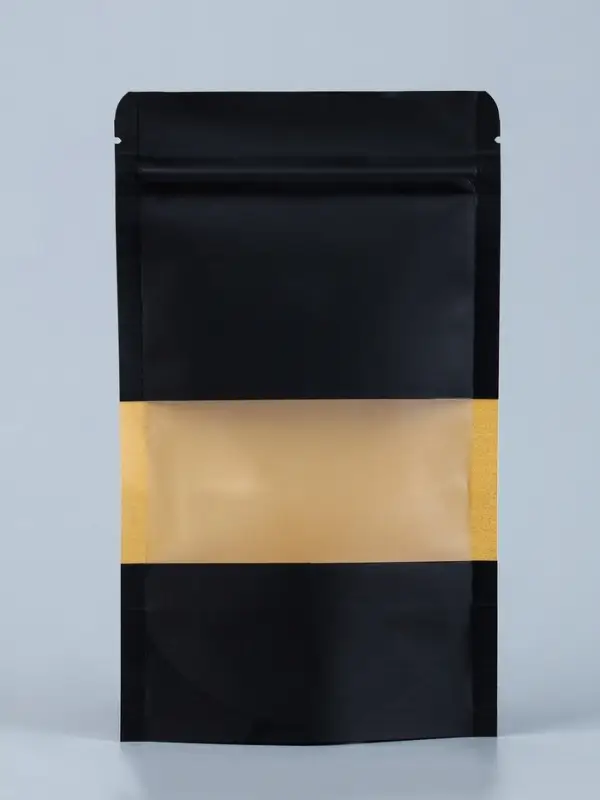 Пакет Zip-lock Крафт с прямоугольным окном, черный,12&times;20&times;4 см