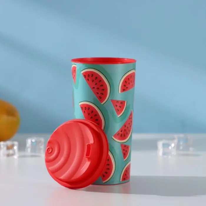 Стакан с крышкой «Арбуз», 470 мл, пластик Стакан с крышкой «Арбуз», 470 мл, пластик