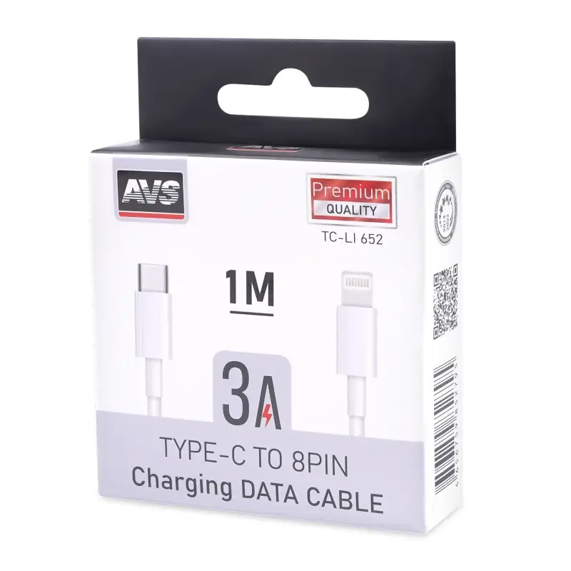 Кабель AVS TC-LI 652 Type-C /Lightning, PD 20 Вт, 1 м (A85279S)