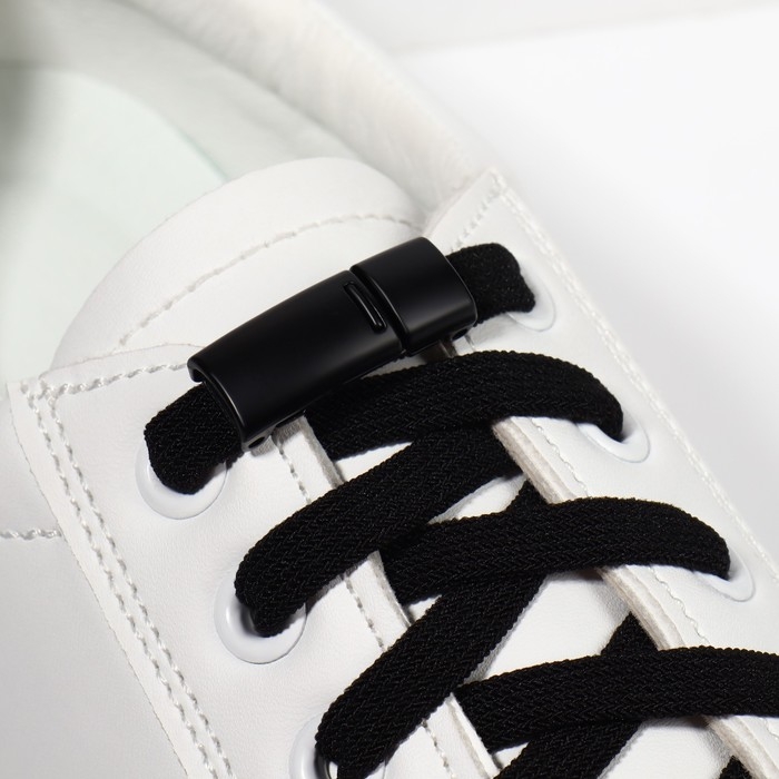 Шнурки для обуви, на магнитах, пара, с плоским сечением и фиксатором, 100 см, цвет чёрный