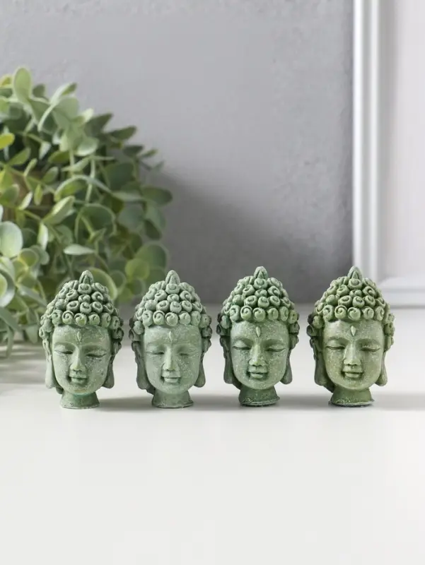 Сувенир полистоун "Голова Будды" набор 4 шт зелёный 3,3х3,7х5,5 см