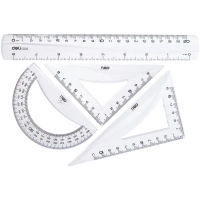 Набор чертежный Deli EG00412 средн:лин 20см,угольн 11 и8см,трансп12см,прозр