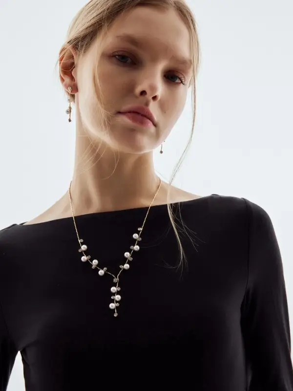 Набор 2 предмета: серьги, колье &laquo;Изумление&raquo;, ветвь, белый в золоте, 42 см