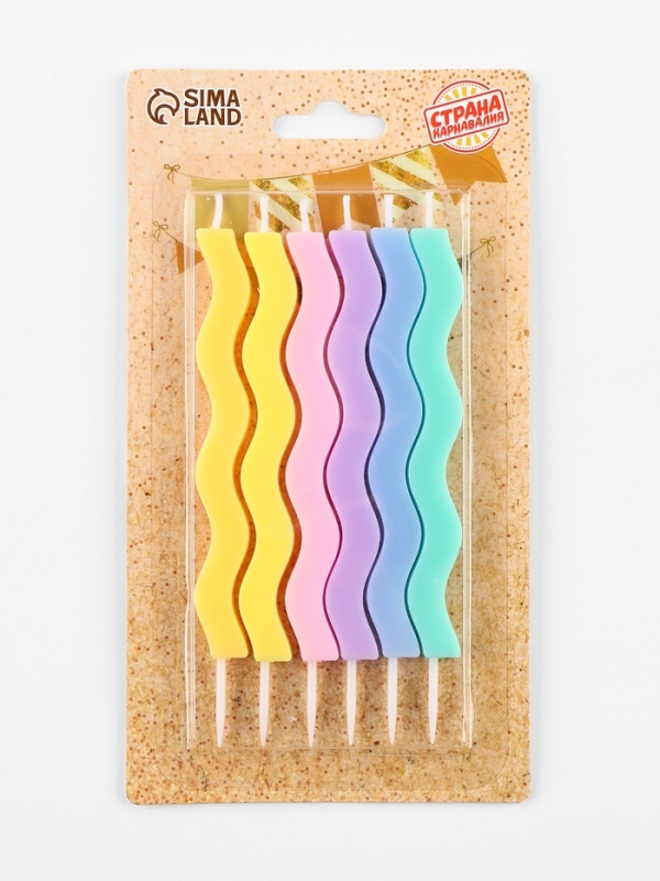 Свечи для торта «Волна», 6 шт., разноцветные Свечи для торта «Волна», 6 шт., разноцветные
