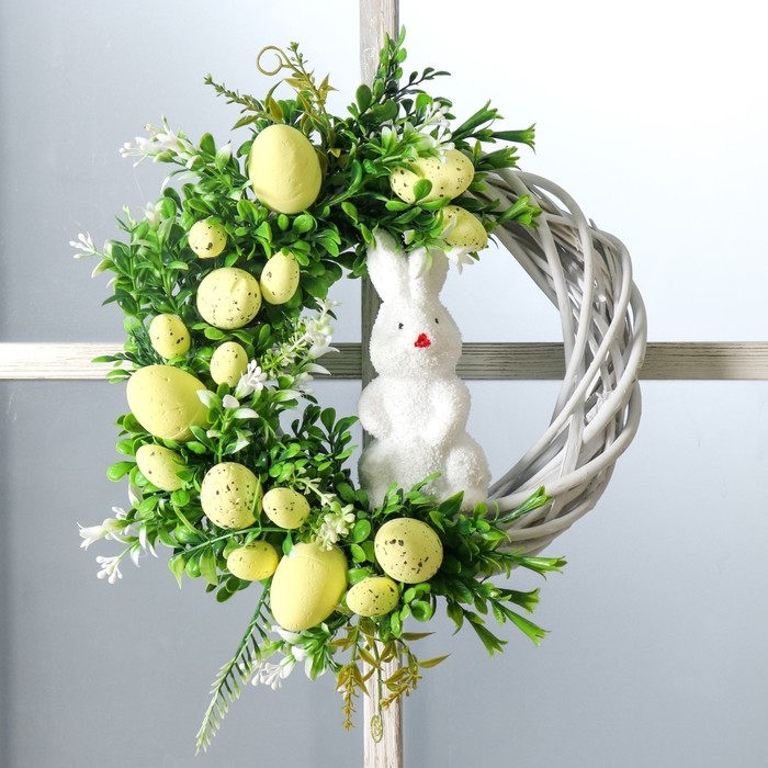 Венок на дверь интерьерный Венок на дверь интерьерный "Зайчик пасхальный" жёлтый d=29 см