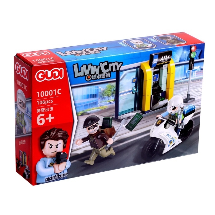 Конструктор блочный для мальчиков Полиция «Погоня на мотоцикле», 106 деталей Конструктор блочный для мальчиков Полиция «Погоня на мотоцикле», 106 деталей