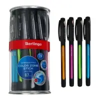 Ручка шариковая Berlingo. Color Zone stick, синий стержень, узел 0.7 мм, прорезиненный корпус, МИКС