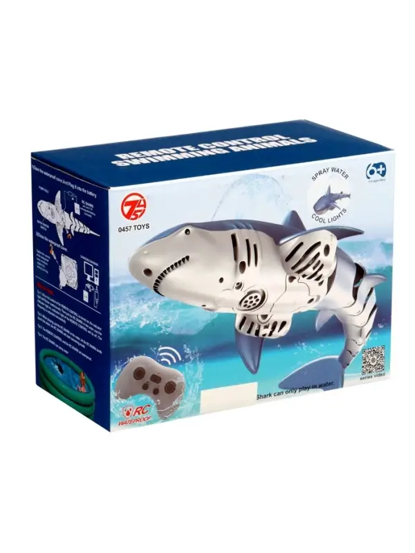 Акула радиоуправляемая &laquo;Белая&raquo;, плавает, брызгает водой, работает от аккумулятора, цвет синий