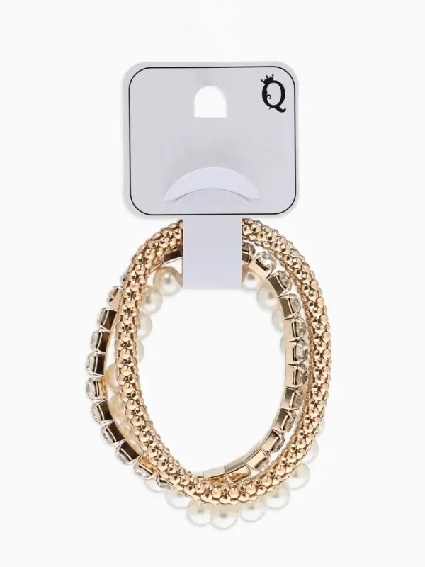 Браслет "Стиль" (набор 3шт) шар №8, со стразинками, тянется, цвет белый в золоте