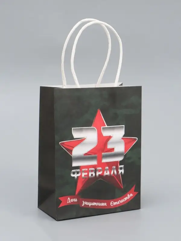 Пакет подарочный крафт &laquo;С 23 Февраля!&raquo; 12&times;6&times;16 См