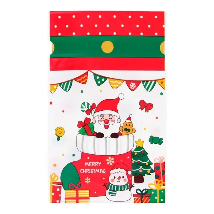 Пакет полиэтиленовый подарочный, с завязками  Пакет полиэтиленовый подарочный, с завязками "Новогодний носок", 15х23см.