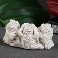 Фигурка гипс &laquo;Три совы на жердочке&raquo;, слоновая кость, 10&times;6&times;5 см