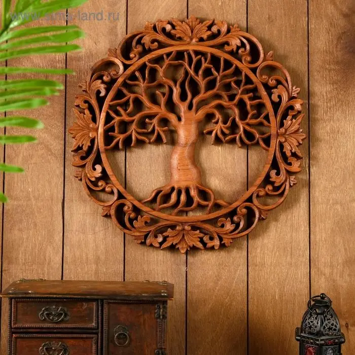 Панно резное дерево  Панно резное дерево "Райское древо" 40х40х2 см