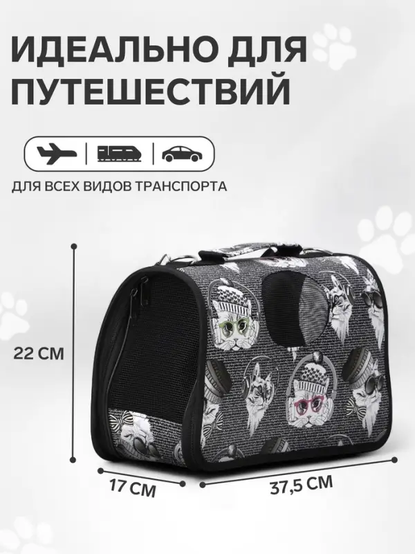 Сумка - переноска каркасная &laquo;Зимние коты&raquo;, размер S, 37.5&times;17&times;22 см