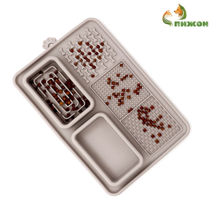 Коврик для лизания на присосках с мисками 30 х 20 см, серый Коврик для лизания на присосках с мисками 30 х 20 см, серый