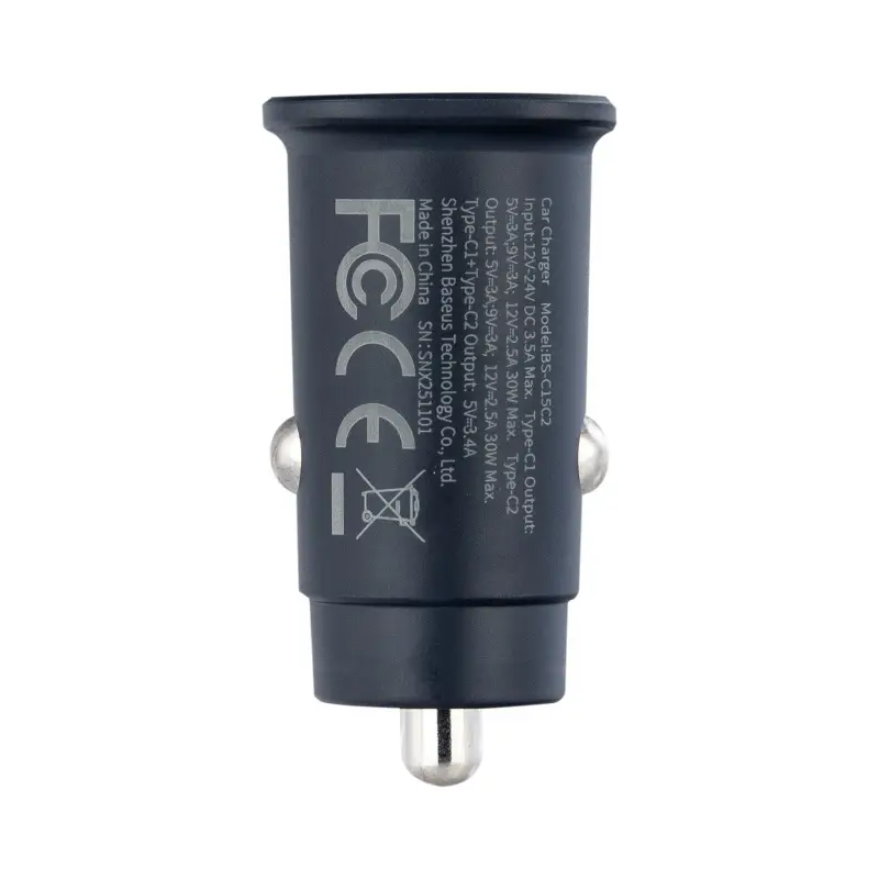 Переходник автомобильного зарядного устройства на 2 Type-C 30W C00072300123-01 Baseus черный