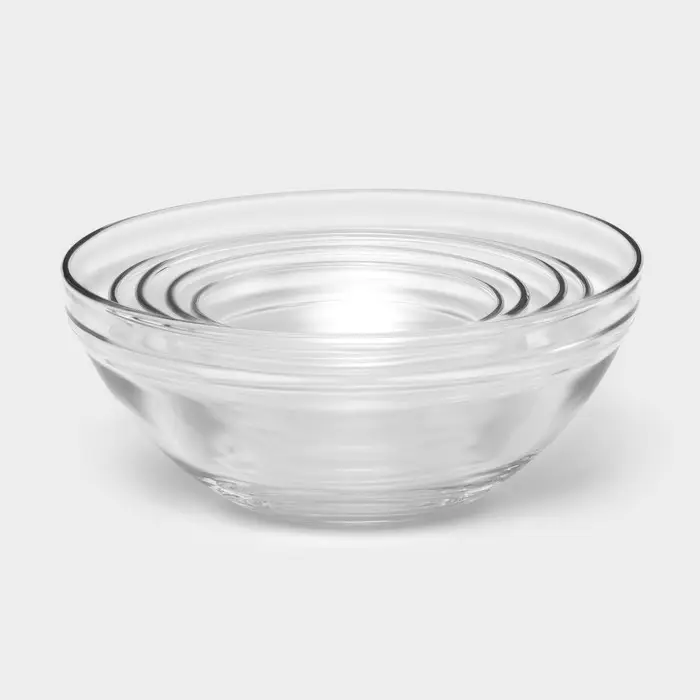 Салатники Доляна &laquo;Классика&raquo; с крышками, набор 5 шт.: 900/500/350/200/130 мл, стекло, голубые