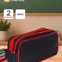 Пенал мягкий 2 отделения, 100&times;220&times;70, с ручкой, стандарт, МИКС