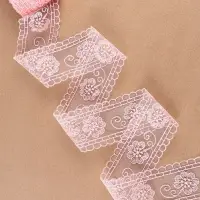 Кружево на сетке &laquo;Цветы&raquo;, 50 мм, 11&plusmn;1 м, нежно-розовое