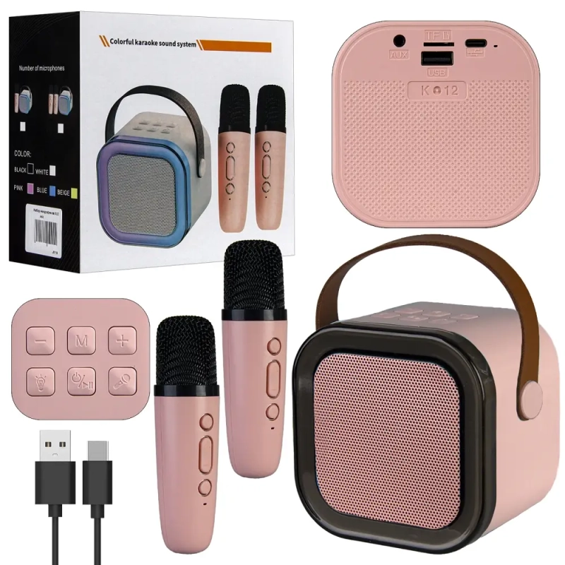 Портативная акустика с 2 микрофонами K12 Розовая