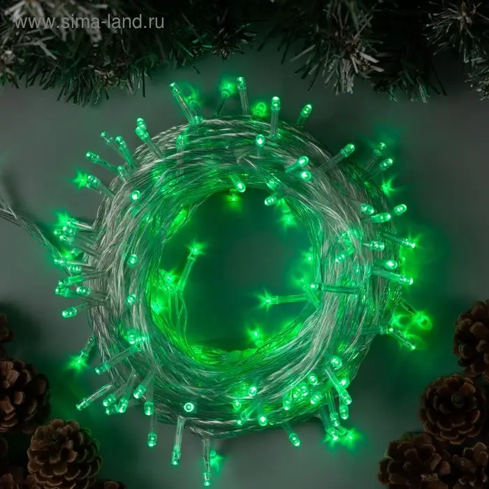 Гирлянда &laquo;Нить&raquo; 20 м, IP20, прозрачная нить, 200 LED, 8 режимов, 220 В, свечение зелёное