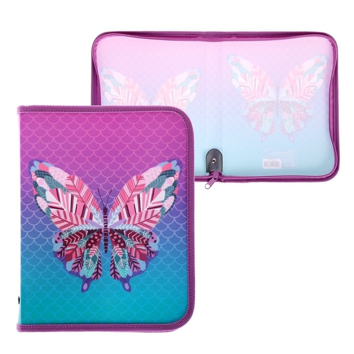 Папка для тетрадей А5, 180 х 230 х 25 мм, молния вокруг, пластиковая 0.5, ПМ-А5-04 Calligrata "Бабочка"