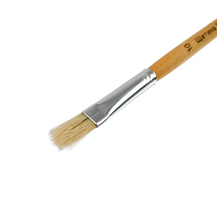 Кисть для рисования, щетина, № 10, плоская, деревянная ручка, международный размер