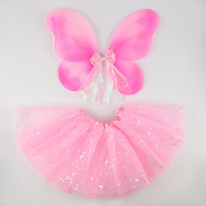 Карнавальный набор «Бабочка» с блёстками: юбка, крылья, цвет розовый Карнавальный набор «Бабочка» с блёстками: юбка, крылья, цвет розовый