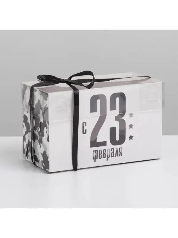 Коробка для капкейков, кондитерская упаковка с пластиковой крышкой, 2 ячейки, &laquo;23 февраля&raquo;, 16&times;8&times;10 см