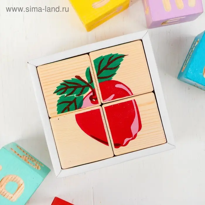 Деревянные кубики «Фрукты-ягоды» 4 элемента, Томик