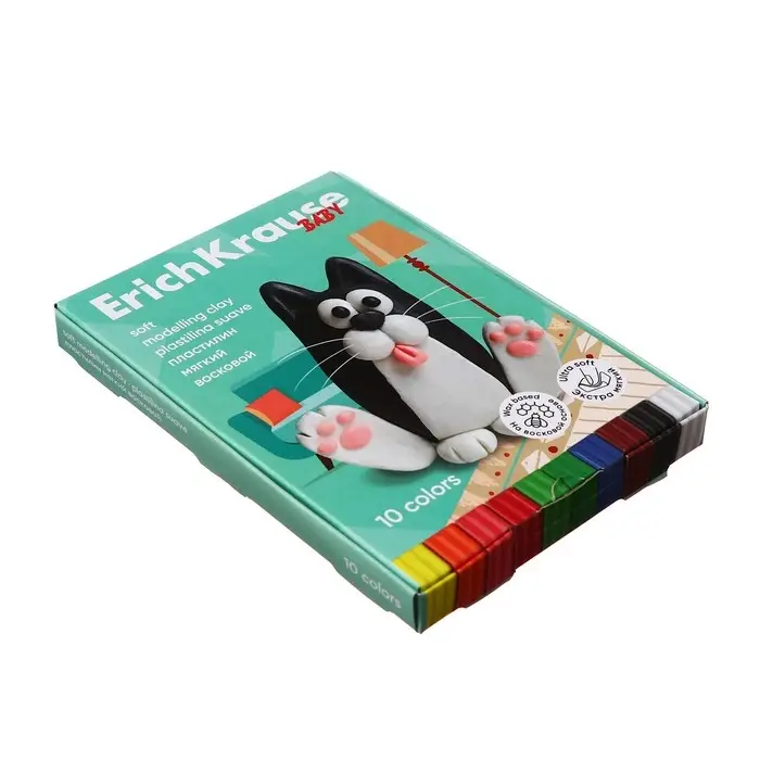 Пластилин мягкий (восковой) 10 цветов, 130 г, ErichKrause  Пластилин мягкий (восковой) 10 цветов, 130 г, ErichKrause "Baby", со стеком, на растительно основе, с Алоэ Вера , европодвес
