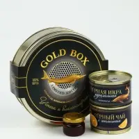 Подарочный набор в железной банке «Черная икра» : чай 50 г., монпансье 100 г., варенье 30 гр., открытка Подарочный набор в железной банке «Черная икра» : чай 50 г., монпансье 100 г., варенье 30 гр., открытка