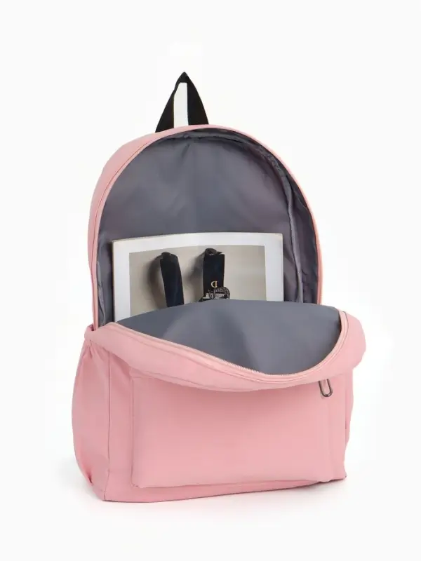 Рюкзак школьный на молнии, с карманами, с принтом, размер 30&times;12&times;43 см, розовый