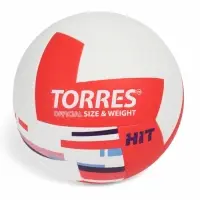 Мяч волейбольный TORRES Hit, V32355, р. 5, ПУ, бутиловая камера, клееный